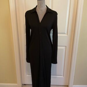 Ann Taylor Elegant Black Maxi Button Down Dress